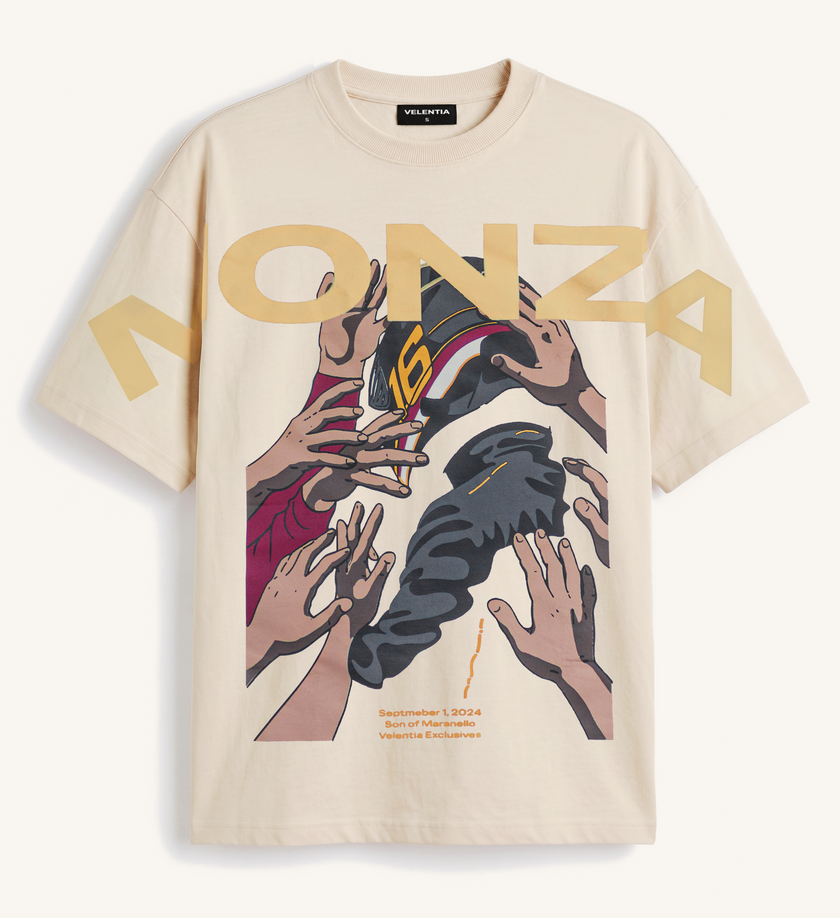 Cream Monza September Velentia motorsport graphic t shirt front image