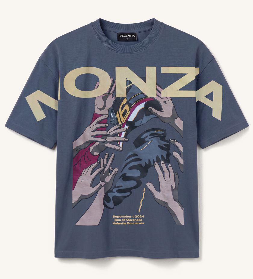 Charcoal grey Monza September Velentia motorsport graphic t shirt front image