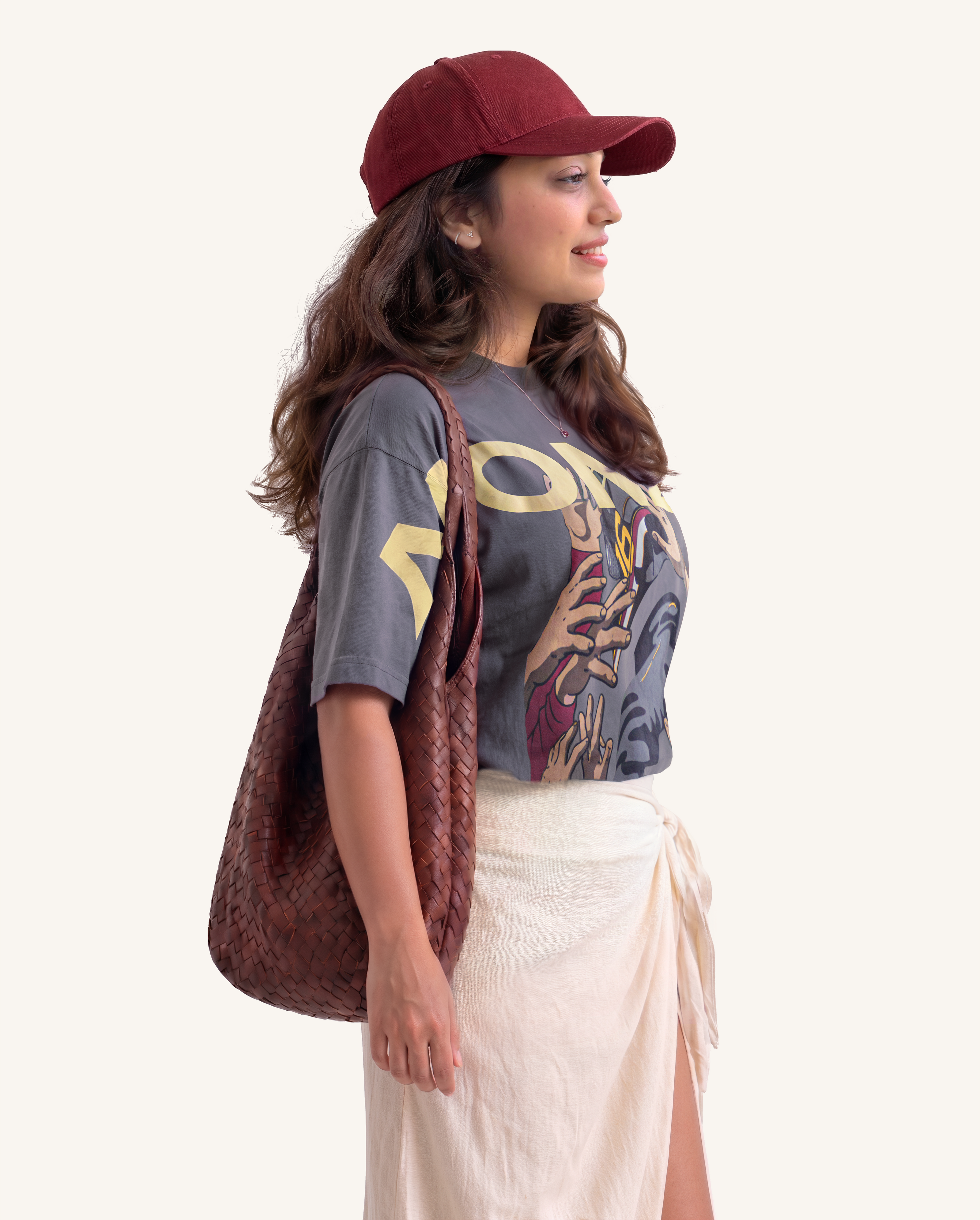 Velentia charcoal grey Monza September T-shirt front view with minimal design and oversized boxy fit